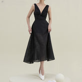 Lizakosht Black Sleeveless Dress Women Clothing 2023 V Neck Elegant High Waist Summer Dresses Bodycon Vintage Runway Vestido Apricot